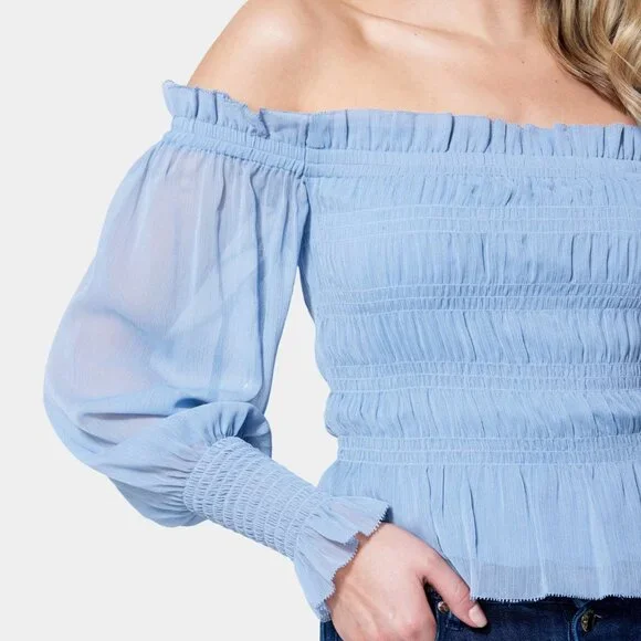 Long Sleeve Smocked Off Shoulder Top - Picture 3 of 4